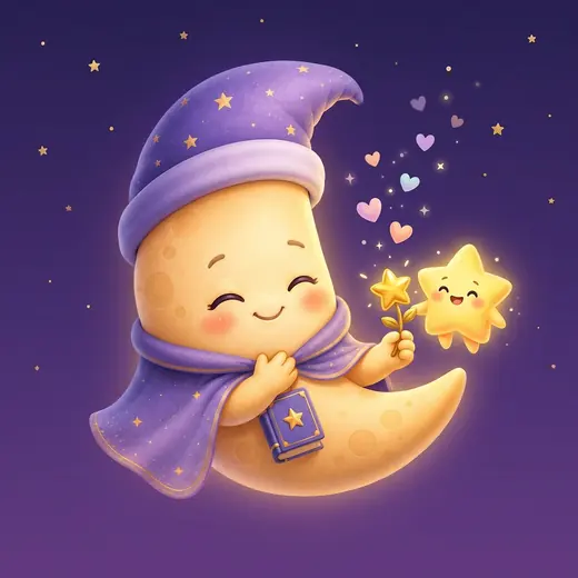 Veda Moon handing a glowing star flower to a smiling little star